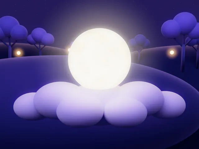 A full moon resting on soft felt clouds.